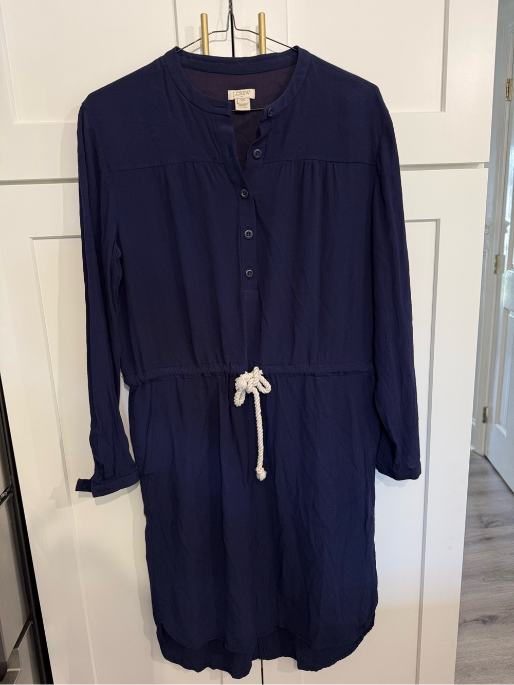 J. Crew Navy Blue Long-Sleeve Shirt Dress with Rope Waist